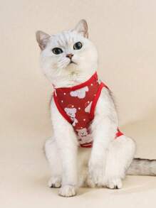 PETSIN 1 件可爱圣诞熊印花宠物背心（亮红色） - 彩色 - 查看 7