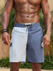 Surfspeed Men's Color Block Drawstring Beach Shorts With Pockets, Summer - Multicolor - View 4
