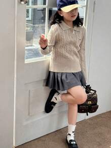 Dazy Kids Tween Girl Bow Decor Polo Neck Long Sleeve Casual Sweater, Autumn/Winter