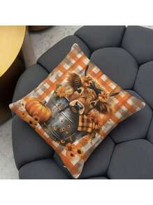 2 件高地牛南瓜毛绒抱枕套 18x18 英寸拉链单面印花适用于沙发和卧室装饰可机洗 - 彩色 - 查看 4