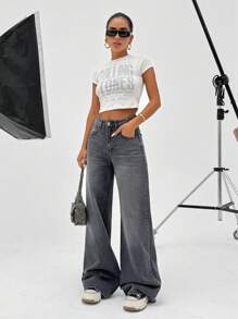 EURMUSE HIGH RISE WIDELEG GREY WOMEN JEAN - Dark Grey - View 3