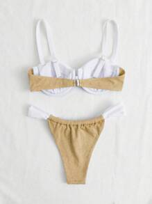 SHEIN Swim 夏季海滩撞色吊带度假比基尼套装 - 彩色 - 查看 2