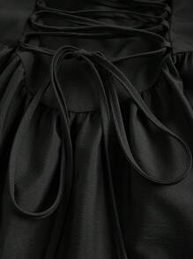 SHEIN MOD 加大码挤奶女工连衣裙扣腰高腰低腰女式连衣裙 - 黑色 - 查看 4