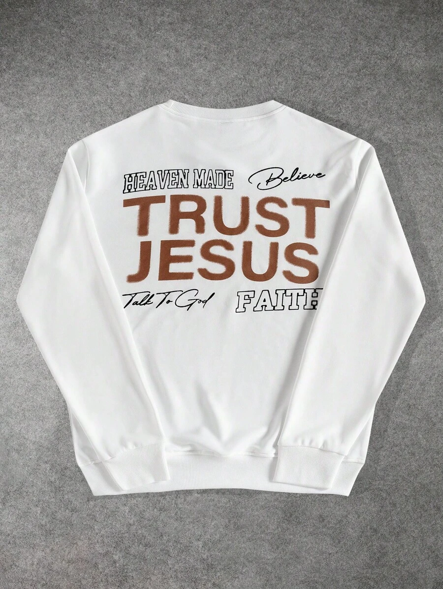 Manfinity EMRG Plus Size Men's Casual Loose Fit Slogan Print Sweatshirt - White - View 1