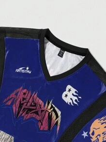 ROMWE MEN Street Life Men's Slogan Print Short Sleeve Jersey T-Shirt, Suitable For Spring & Summer Casual Wear - Blue - View 5