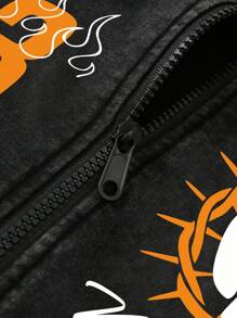 Manfinity EMRG 男士简约印花连帽长袖运动衫 - 黑色 - 查看 5