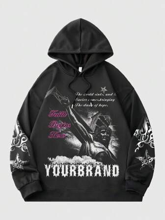 Street Life Sudadera con capucha gráfica desgastada y retro para hombre