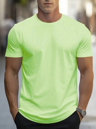 Manfinity Homme Men's Solid Color Crew Neck Short Sleeve T-Shirt, Summer