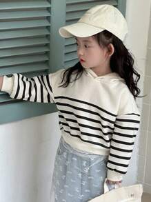 Dazy Kids 女童针织保暖连帽条纹卫衣，秋季服装 - 黑與白 - 查看 6