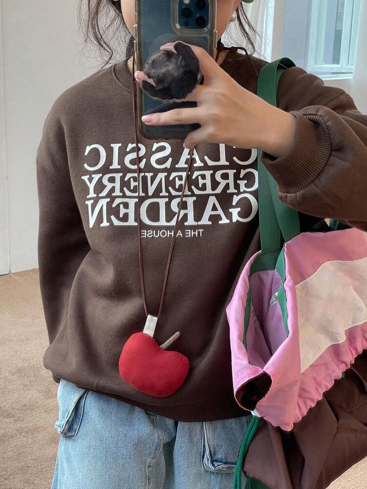Tween Girl Oversized Letter Print Loose Fit Sweatshirt, Fall