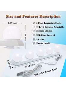 LED Vanity Lights For Mirror 5 Bulbs 3 Color Modes Brightness Dimmable  USB Power Makeup Cosmetic Table Dressing Light For Bathroom Dressing Room Christmas Gift - Multicolor - View 9