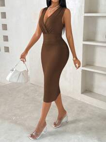 VaVaBold Đầm Maxi Cổ Xếp Ly Thanh Lịch Cho Nữ Trang Phục Nữ - màu nâu - Xem 4