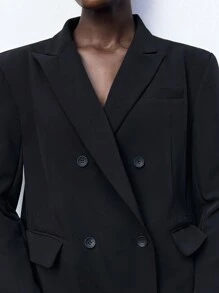 Maija Women's Black Solid Double-Breasted Fringe Decor Elegant Long Sleeve Blazer For Autumn & Winter - Black - View 8