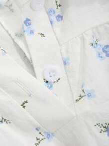 DAZY Ditsy Floral Ruffle Collar Sweet Nightgown Pajama, Moo Moo, Fall, Winter - White - View 9