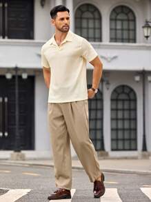 Manfinity VCAY 夏季男士针织 Polo 领修身短袖 Polo 衫 - 白色 - 查看 3