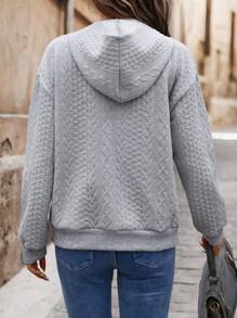 SHEIN LUNE Áo nỉ có mũ trùm đầu thời trang thường ngày cho nữ - Xám - Xem 2