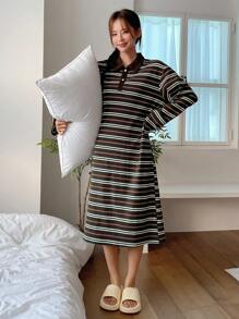 DAZY Casual Striped Collar Loungewear Dress