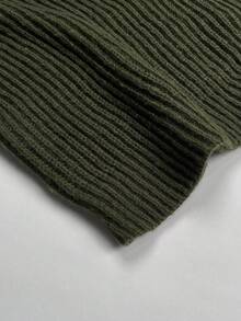 女士百搭宽松V领纽扣针织毛衣，休闲百搭轻薄罗纹套头衫 - 軍綠色 - 查看 9