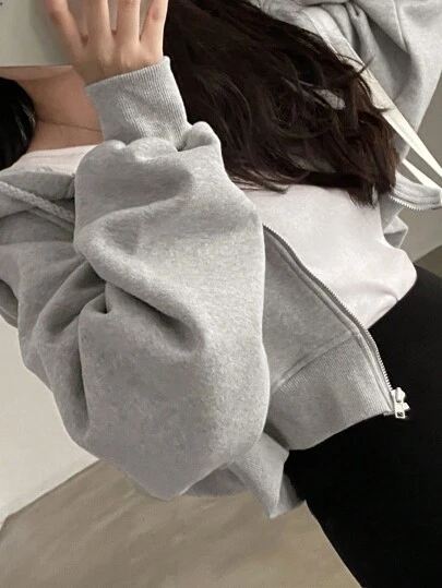 DAZY 女士连帽短款拉链运动衫、空白连帽衫、长袖上衣、秋季女装夹克