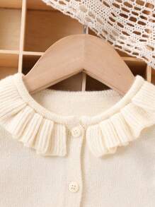 SHEIN Vintaside Kids Quần áo mùa đông cho bé gái, Quần áo cho bé gái 18 tháng, Quần áo mùa thu dễ thương, Áo len cardigan thỏ bông thêu hoa cổ điển, Áo len dệt kim viền bèo nhún dễ thương - Nhiều màu - Xem 5
