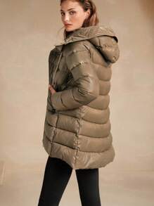 Anewsta 女士连帽休闲简约夹克，适合秋冬季 - 卡其色 - 查看 2