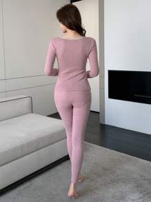 DAZY 女士蕾丝图案刺绣修身睡衣套装