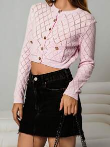 Chiquease Women's Solid Color Casual Long Sleeve Cardigan - Pink - View 6