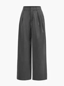 BizChic 女式休闲宽松阔腿裤，带口袋，复古街头时尚裤 - 深灰色 - 查看 8