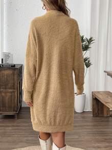 SHEIN LUNE 女士漏斗领蝙蝠袖长裙 - 駝色 - 查看 2