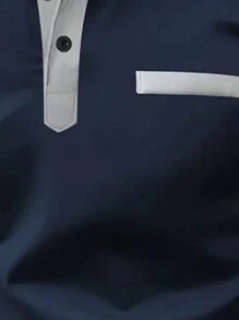 Manfinity Dauomo Camisa polo de manga larga de uso diario minimalista con colores contrastantes para hombres