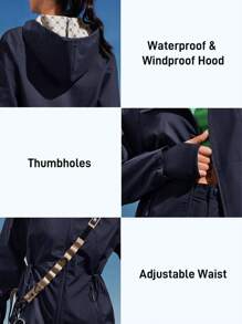 In My Nature 女士四季连帽长袖休闲雨衣 - 藏蓝色 - 查看 9