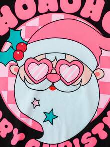 2 peças Tween Girl Natal Papai Noel Imprimir Costas Manga Curta Outfit