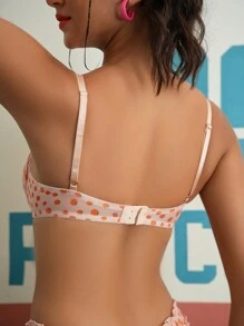 SHEIN Cute Orange Print Contrast Color Women Bra - Apricot - View 2