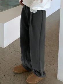 DAZY 男士纯色褶皱阔腿休闲运动裤，带保暖衬里，秋冬男士慢跑裤 - 灰色 - 查看 5