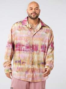 Manfinity NXTstreet Camisa de manga larga con estampado slub y hombro caído para hombres de talla grande