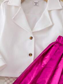 SHEIN 2pcs/Set Young Girl Fashion Elegant Top Jacket + Fuschia Pleated Skirt Outfit, Spring & Autumn