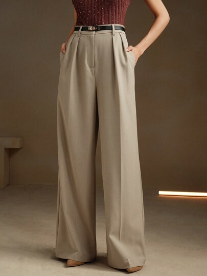 Anewsta Pantalones de vestir urbanos sencillos y elegantes con bolsillo liso para mujer, para uso casual diario