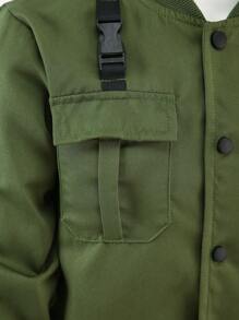 SHEIN Tween 男童纯色简约休闲长袖夹克、儿童飞行员夹克 - 軍綠色 - 查看 5