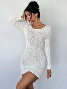 SHEIN Privé Women Elegant Casual Turtleneck Textured Knit Sweater Dress, Khaki, Autumn/Winter