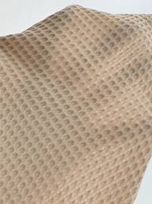 Chiquease Váy suông màu trơn viền bất đối xứng có nút trang trí, giản dị và thời trang - Màu Khaki - Xem 4