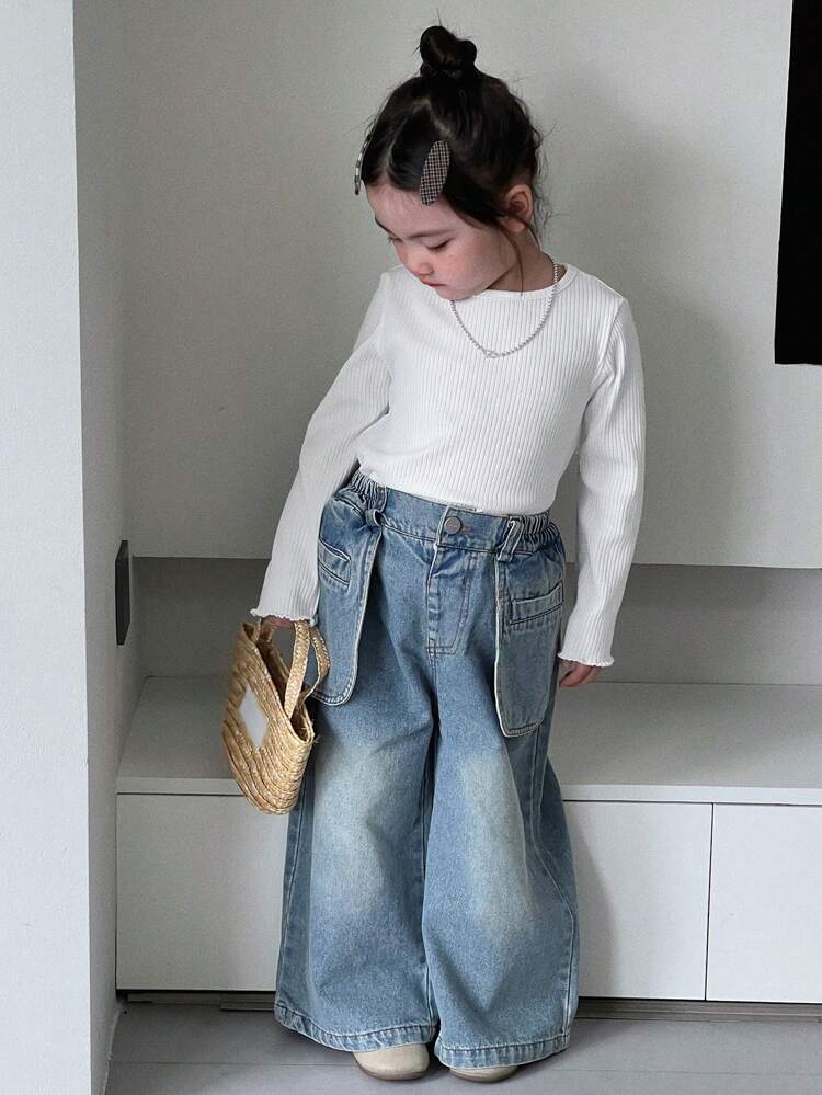 Young Girl' Round Neck Solid Color T-Shirt