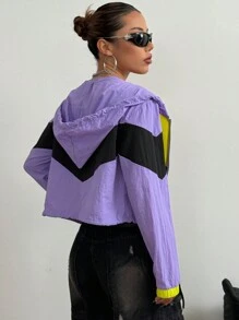 StreetHx Women's Color Block Windbreaker Style Jacket Fall Winter Cloth For Women - Purple - View 2