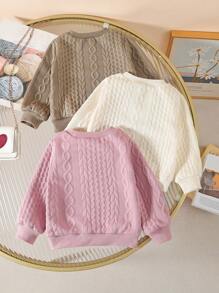 SHEIN 3 peças de Blusas de Moletom Entrançadas para Meninas Bebê, Adequadas para Uso Casual Interno e Externo, Outono/Inverno