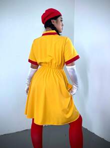 Flirla Halloween Cosplay Two Broke Girls Graphic Crop Dress, Suitable For Bar, Fastfood Job Uniform, Performance Outfit - Multicolor - View 2