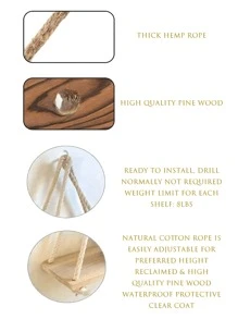 1件/2件装极简主义壁挂绳架，木质悬浮置物架，客厅卧室壁挂式展示架，农舍风格壁挂架，适用于家庭浴室走廊收纳板，生日毕业礼物 - 彩色 - 查看 11