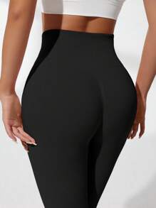SHEIN Sports 3 件套女式高腰无缝弹力黑色运动紧身裤瑜伽裤 - 黑色 - 查看 6