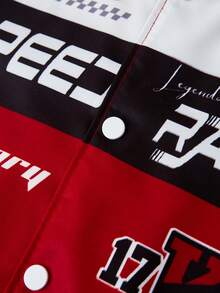 SHEIN Chaqueta ligera con bloqueo de colores, letra y gráficos para niño preadolescente - Rojo - Ver 4