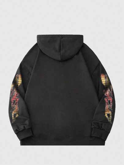 Street Life Men's Graphic Portrait Print Hooded Sweatshirt, Retro Street Style