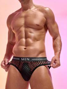 Men Briefs With Letter Jacquard Waistband - Black - View 5