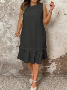 SHEIN Clasi 大码女式纯色简约休闲无袖连衣裙